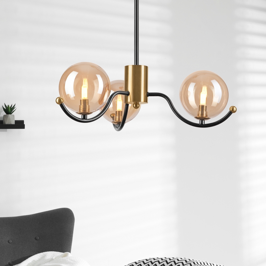 Pendellampe GEORGIA 3xE14/5W/230V guldfarvet/røget beige