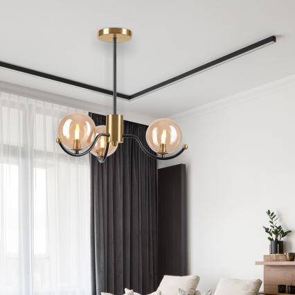 Pendellampe GEORGIA 3xE14/5W/230V guldfarvet/røget beige