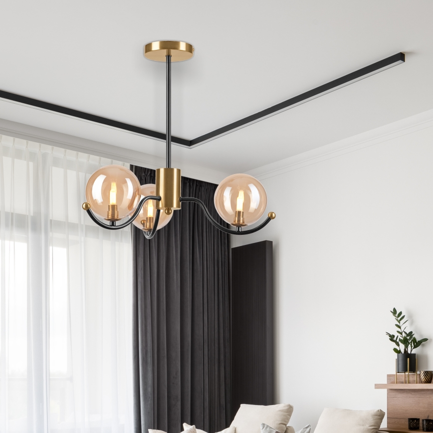 Pendellampe GEORGIA 3xE14/5W/230V guldfarvet/røget beige