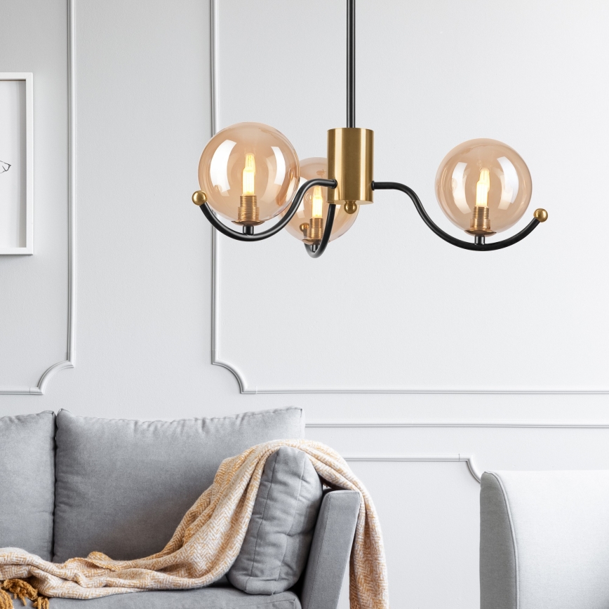 Pendellampe GEORGIA 3xE14/5W/230V guldfarvet/røget beige