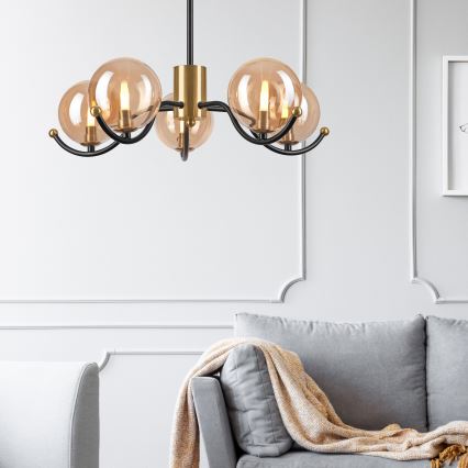 Pendellampe GEORGIA 5xE14/5W/230V guldfarvet/røget beige