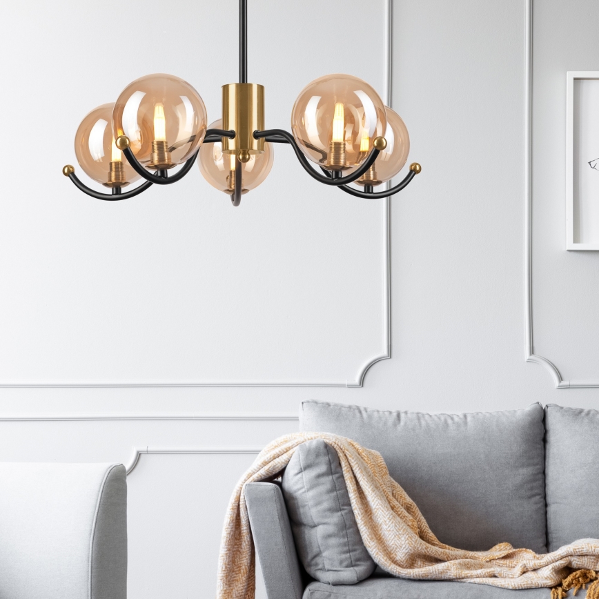 Pendellampe GEORGIA 5xE14/5W/230V guldfarvet/røget beige