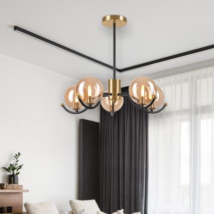 Pendellampe GEORGIA 5xE14/5W/230V guldfarvet/røget beige