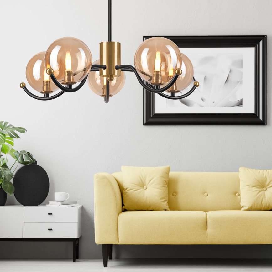 Pendellampe GEORGIA 5xE14/5W/230V guldfarvet/røget beige