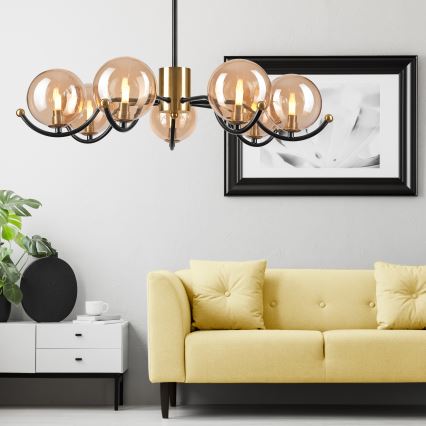 Pendellampe GEORGIA 7xE14/5W/230V guldfarvet/røget beige