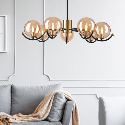 Pendellampe GEORGIA 7xE14/5W/230V guldfarvet/røget beige
