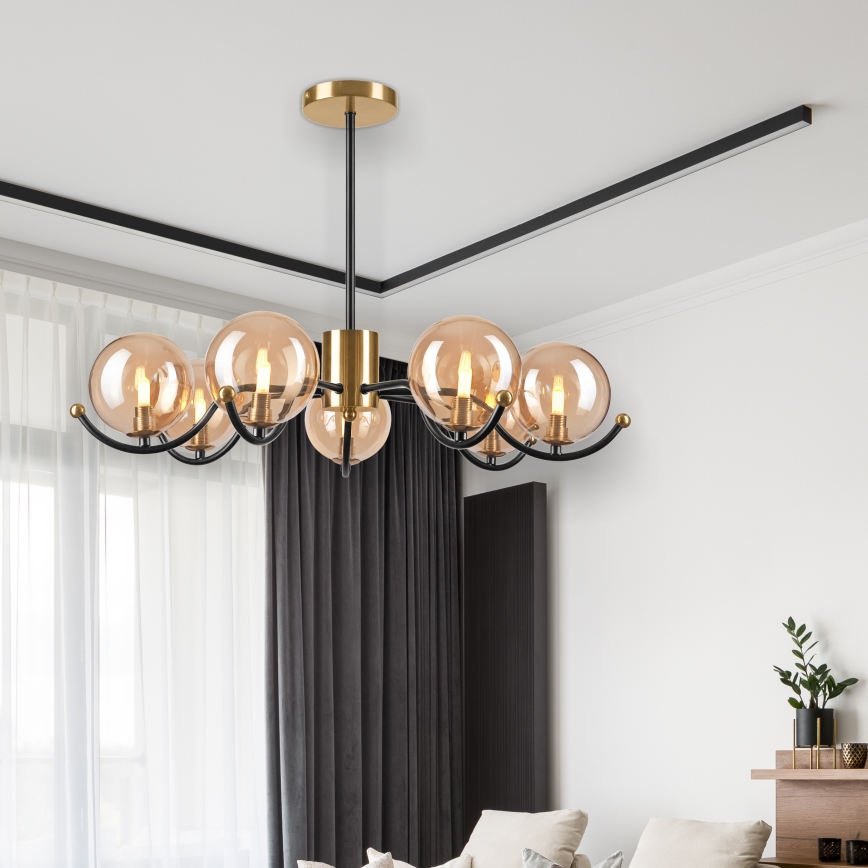 Pendellampe GEORGIA 7xE14/5W/230V guldfarvet/røget beige