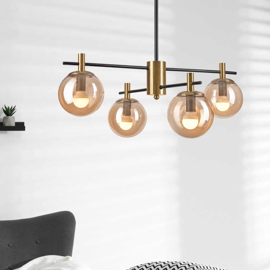 Pendellampe LILOU 4xE14/5W/230V guldfarvet/sort/røget beige