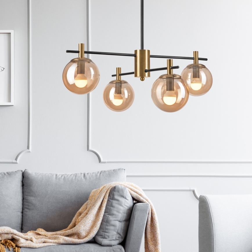Pendellampe LILOU 4xE14/5W/230V guldfarvet/sort/røget beige
