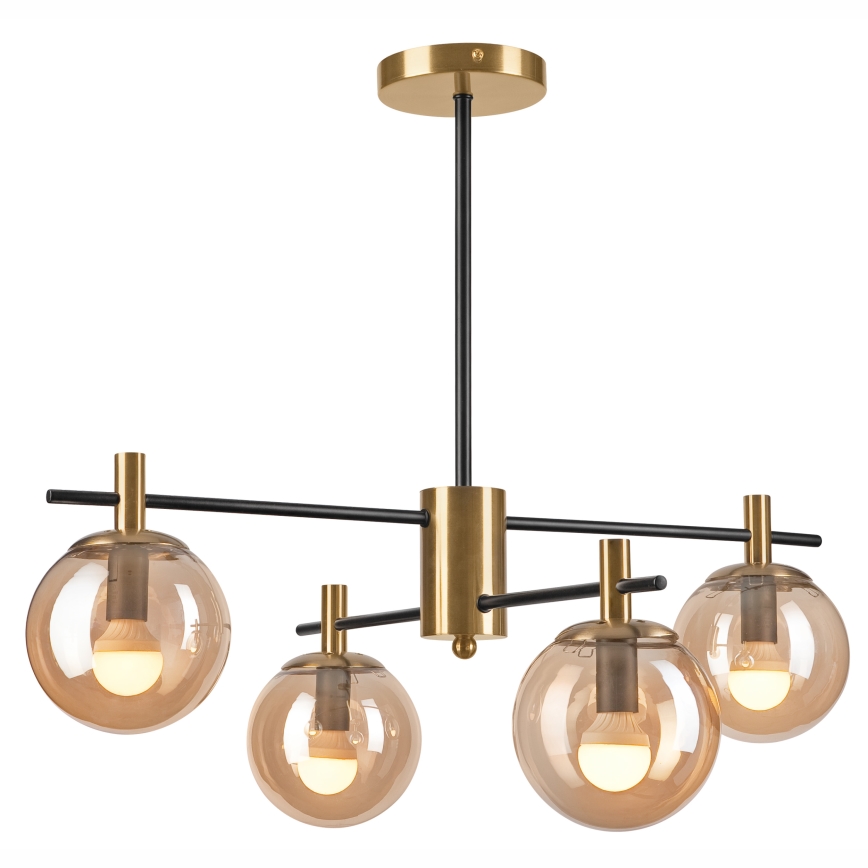 Pendellampe LILOU 4xE14/5W/230V guldfarvet/sort/røget beige