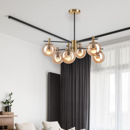 Pendellampe LILOU 6xE14/5W/230V guldfarvet/sort/røget beige