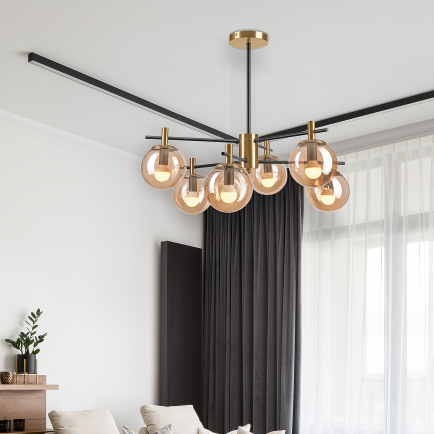 Pendellampe LILOU 6xE14/5W/230V guldfarvet/sort/røget beige
