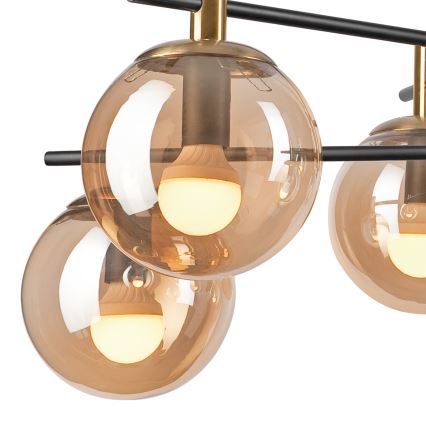 Pendellampe LILOU 6xE14/5W/230V guldfarvet/sort/røget beige