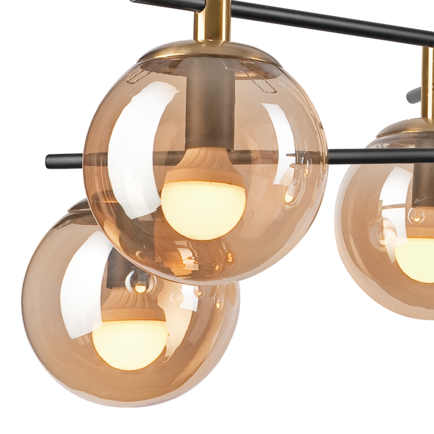 Pendellampe LILOU 6xE14/5W/230V guldfarvet/sort/røget beige