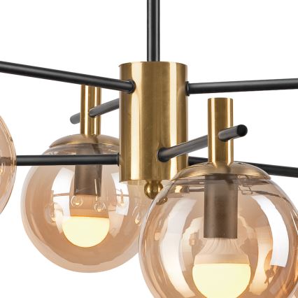 Pendellampe LILOU 6xE14/5W/230V guldfarvet/sort/røget beige
