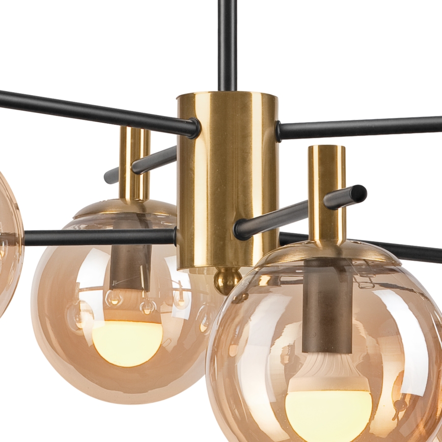 Pendellampe LILOU 6xE14/5W/230V guldfarvet/sort/røget beige