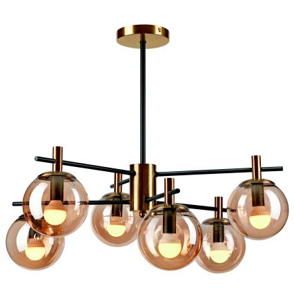 Pendellampe LILOU 6xE14/5W/230V guldfarvet/sort/røget beige