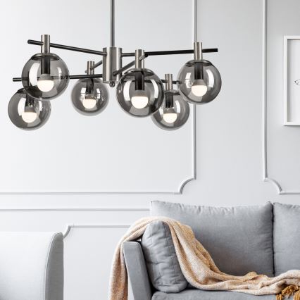 Pendellampe LILOU 6xE14/5W/230V mat krom/røget
