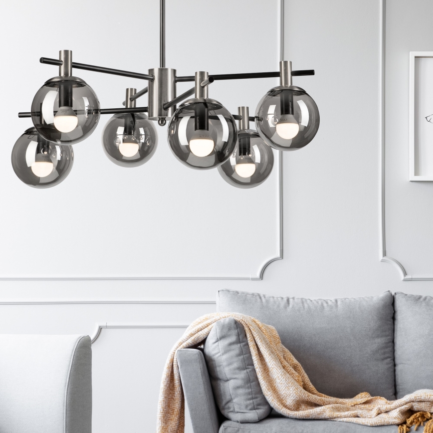 Pendellampe LILOU 6xE14/5W/230V mat krom/røget