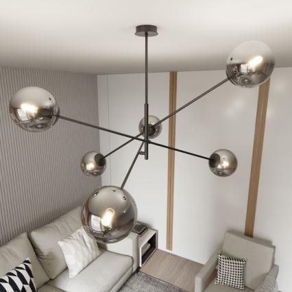 Pendellampe LINEAR 6xE14/10W/230V sort/grå