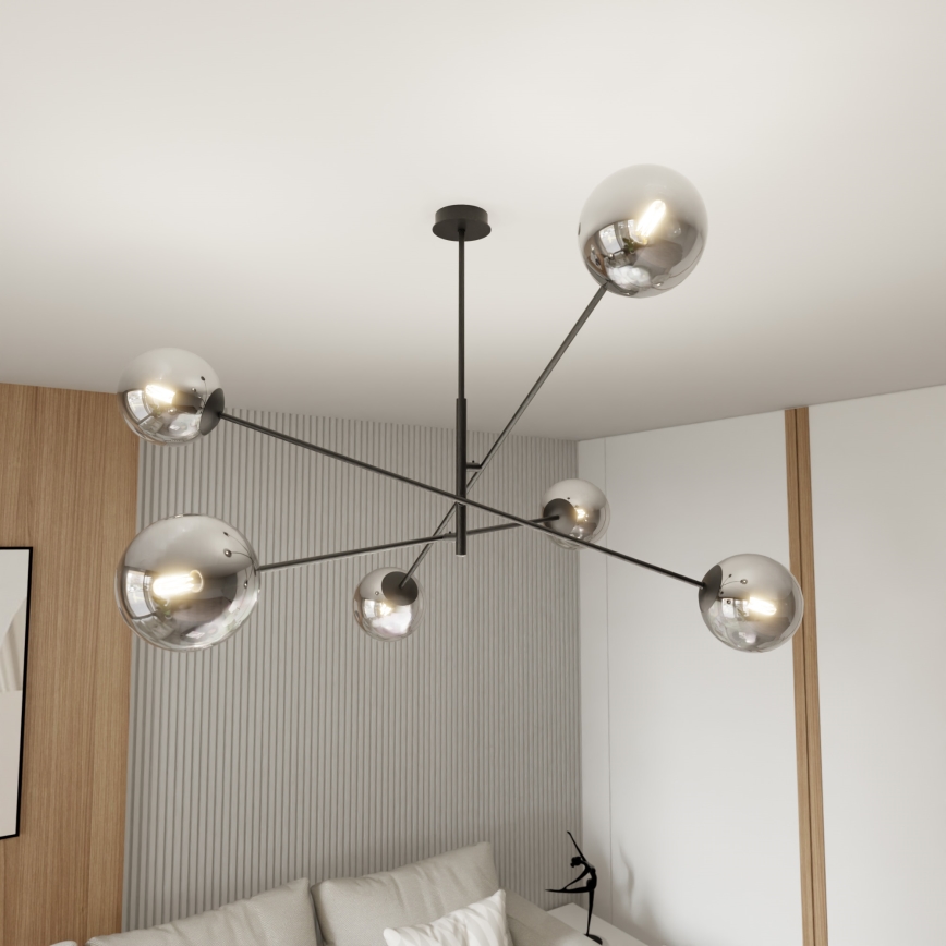 Pendellampe LINEAR 6xE14/10W/230V sort/grå