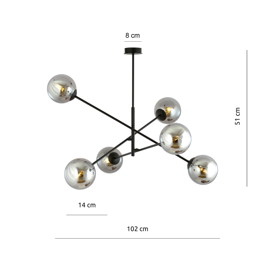 Pendellampe LINEAR 6xE14/10W/230V sort/grå