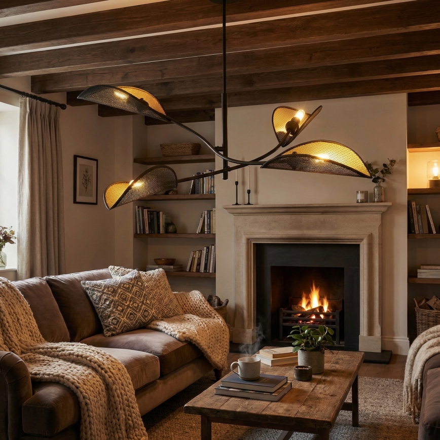 Pendellampe LOTUS 4xE14/10W/230V sort/guldfarvet