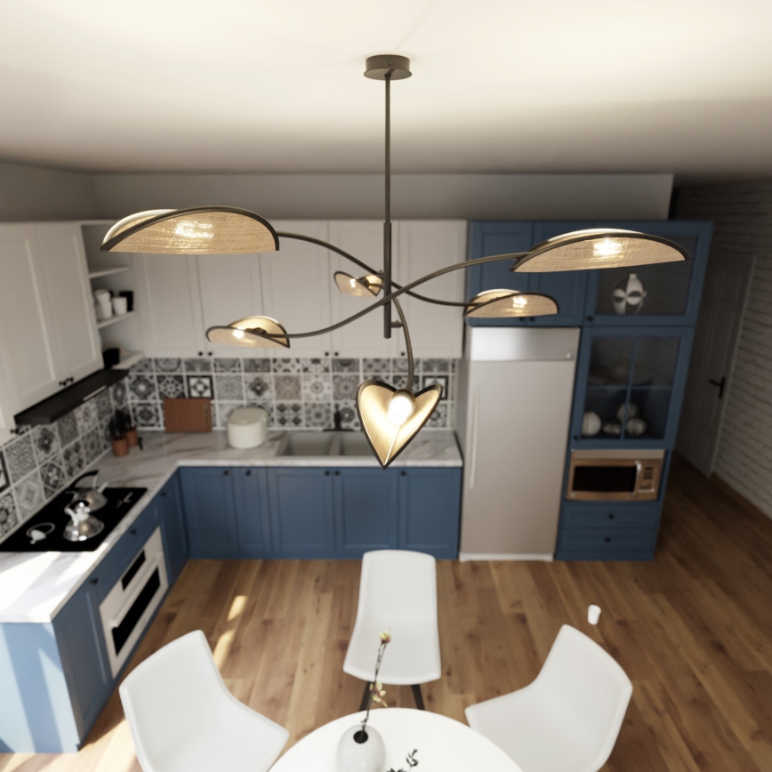 Pendellampe LOTUS 6xE14/10W/230V sort/beige