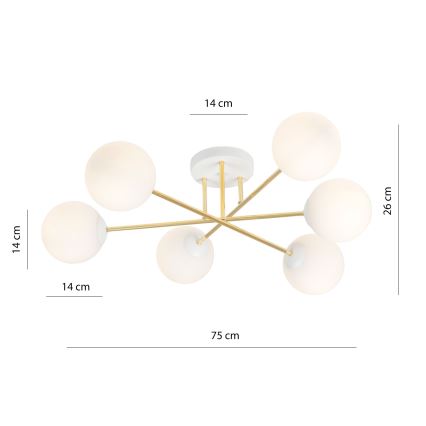 Pendellampe MAGNUM 6xE14/10W/230V hvid/guldfarvet