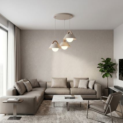 Pendellampe med kabel FUNDA 3xE27/15W/230V beige