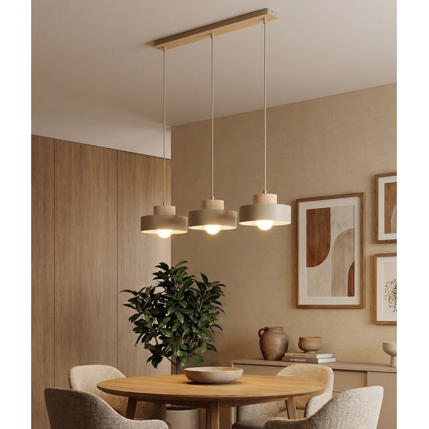 Pendellampe med kabel KIVI 3xE27/15W/230V beige