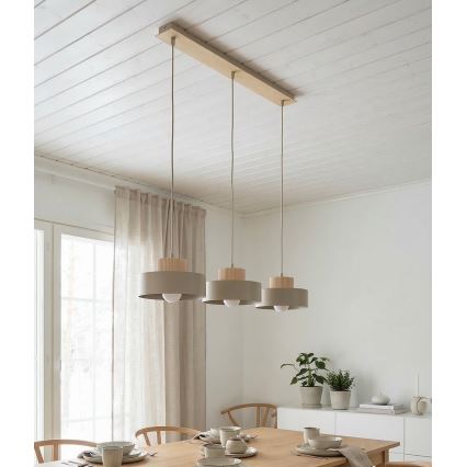 Pendellampe med kabel KIVI 3xE27/15W/230V beige