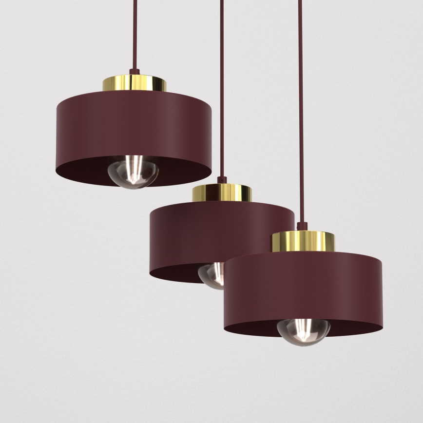 Pendellampe med kabel MARTI 3xE27/15W/230V bordeaux/guld