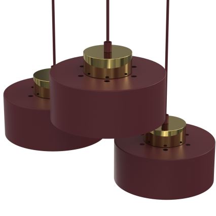 Pendellampe med kabel MARTI 3xE27/15W/230V bordeaux/guld