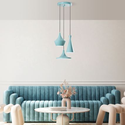 Pendellampe med kabel TOM 3xE27/40W/230V blå
