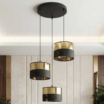Pendellampe med kabelophæng LUX 3xE27/15W/230V sort/guld