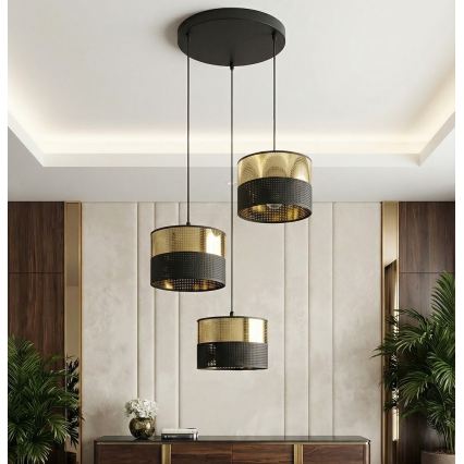 Pendellampe med kabelophæng LUX 3xE27/15W/230V sort/guld