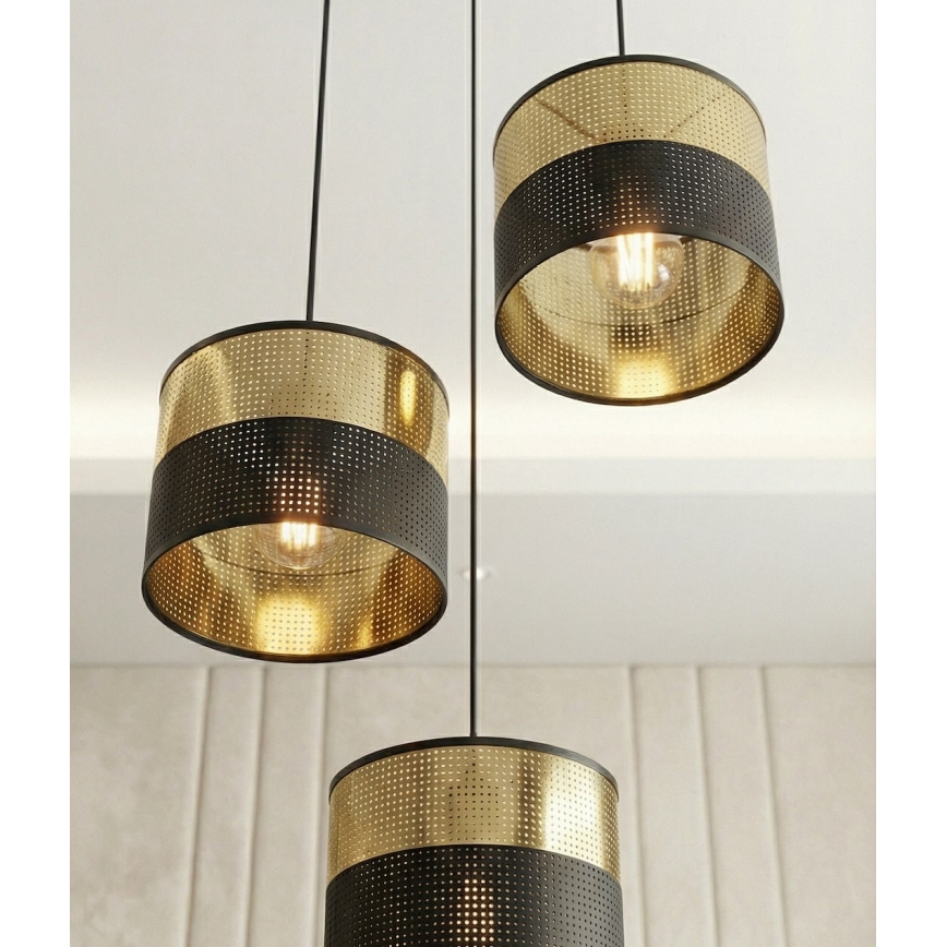 Pendellampe med kabelophæng LUX 3xE27/15W/230V sort/guld