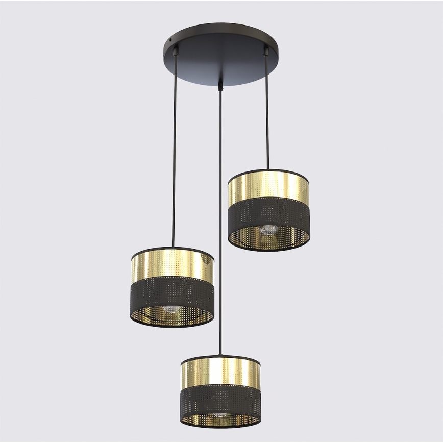 Pendellampe med kabelophæng LUX 3xE27/15W/230V sort/guld