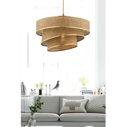 Pendellampe med ledning COUPER 1xE27/60W/230V brun/guld