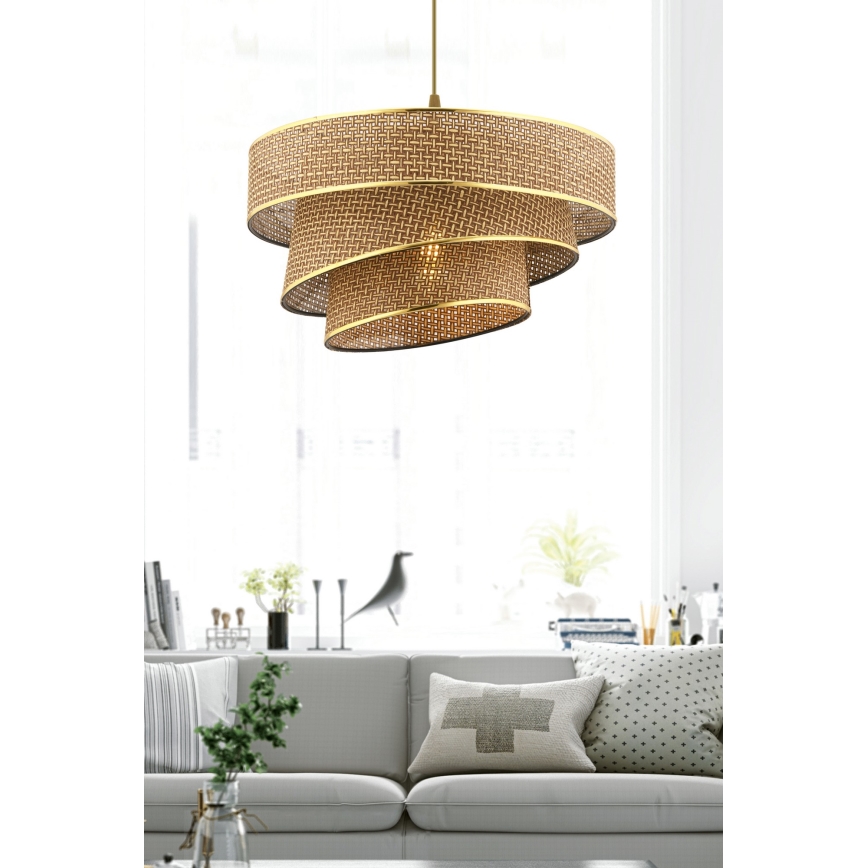 Pendellampe med ledning COUPER 1xE27/60W/230V brun/guld