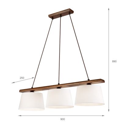 Pendellampe med wire AIDA 3xE27/60W/230V Ø 25 cm eg/valnød