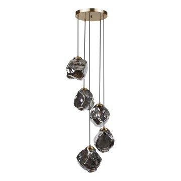 Pendellampe med wire CRISTAL 5xE14/15W/230V messing/røgfarvet sort