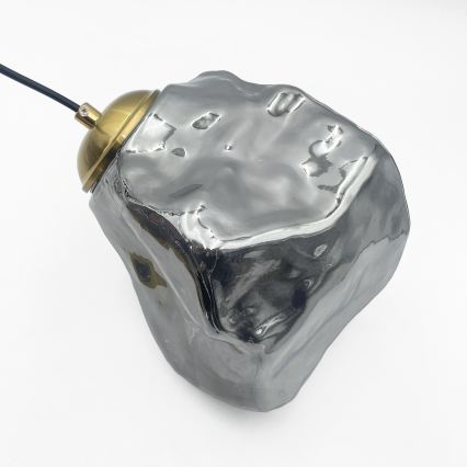Pendellampe med wire CRISTAL 5xE14/15W/230V messing/røgfarvet sort
