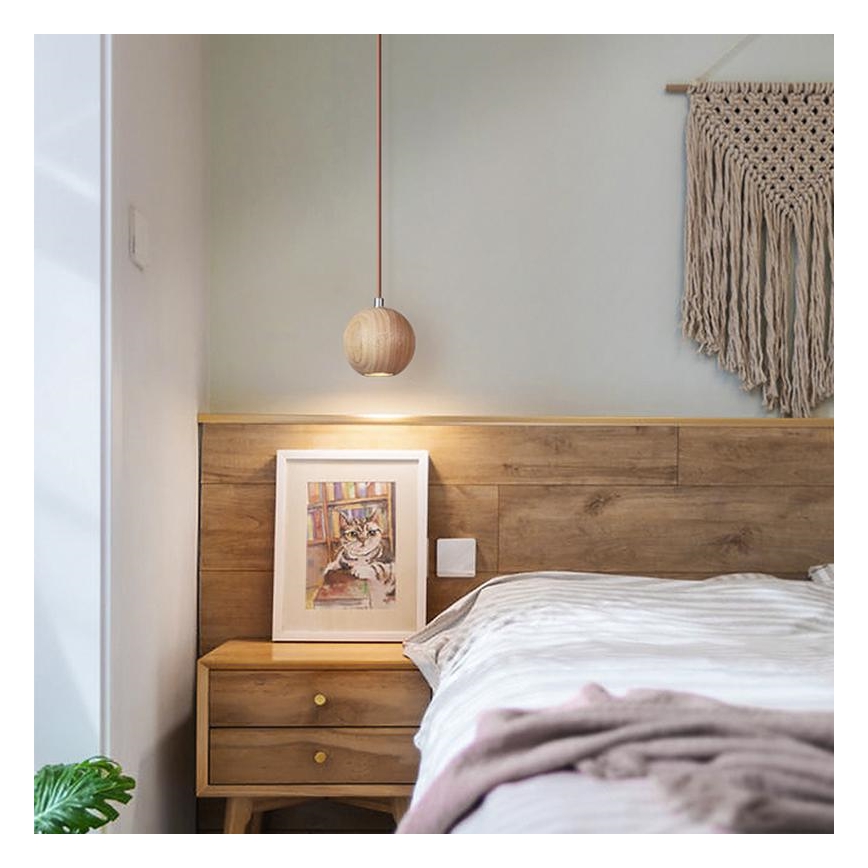 Pendellampe på kabel 1x GU10/10W/230V Ø 11 cm, massivt asketræ