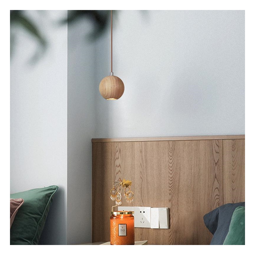 Pendellampe på kabel 1x GU10/10W/230V Ø 11 cm, massivt asketræ