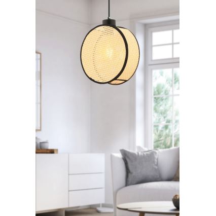 Pendellampe på kabel DRUM 1xE27/60W/230V beige/sort