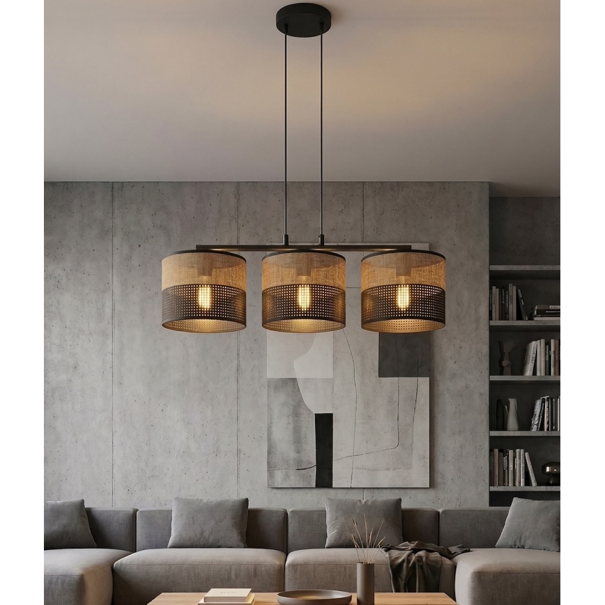 Pendellampe på kabel KARBON 3xE27/15W/230V sort/brun