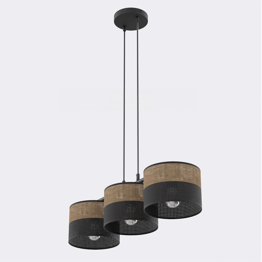 Pendellampe på kabel KARBON 3xE27/15W/230V sort/brun