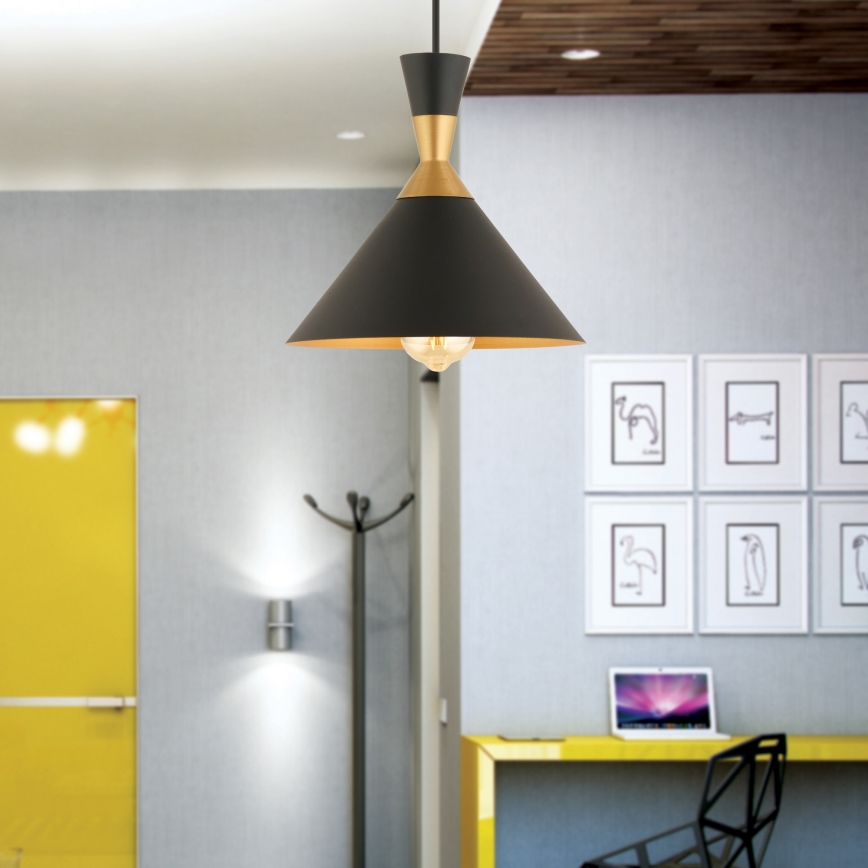Pendellampe på kabel MONZA 1xE27/40W/230V Ø 25 cm sort/guld